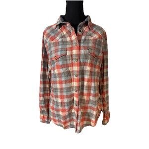 Jachs Girlfriend Bea Red Blue Plaid Flannel Western Shirt Top Snap Front Woman M